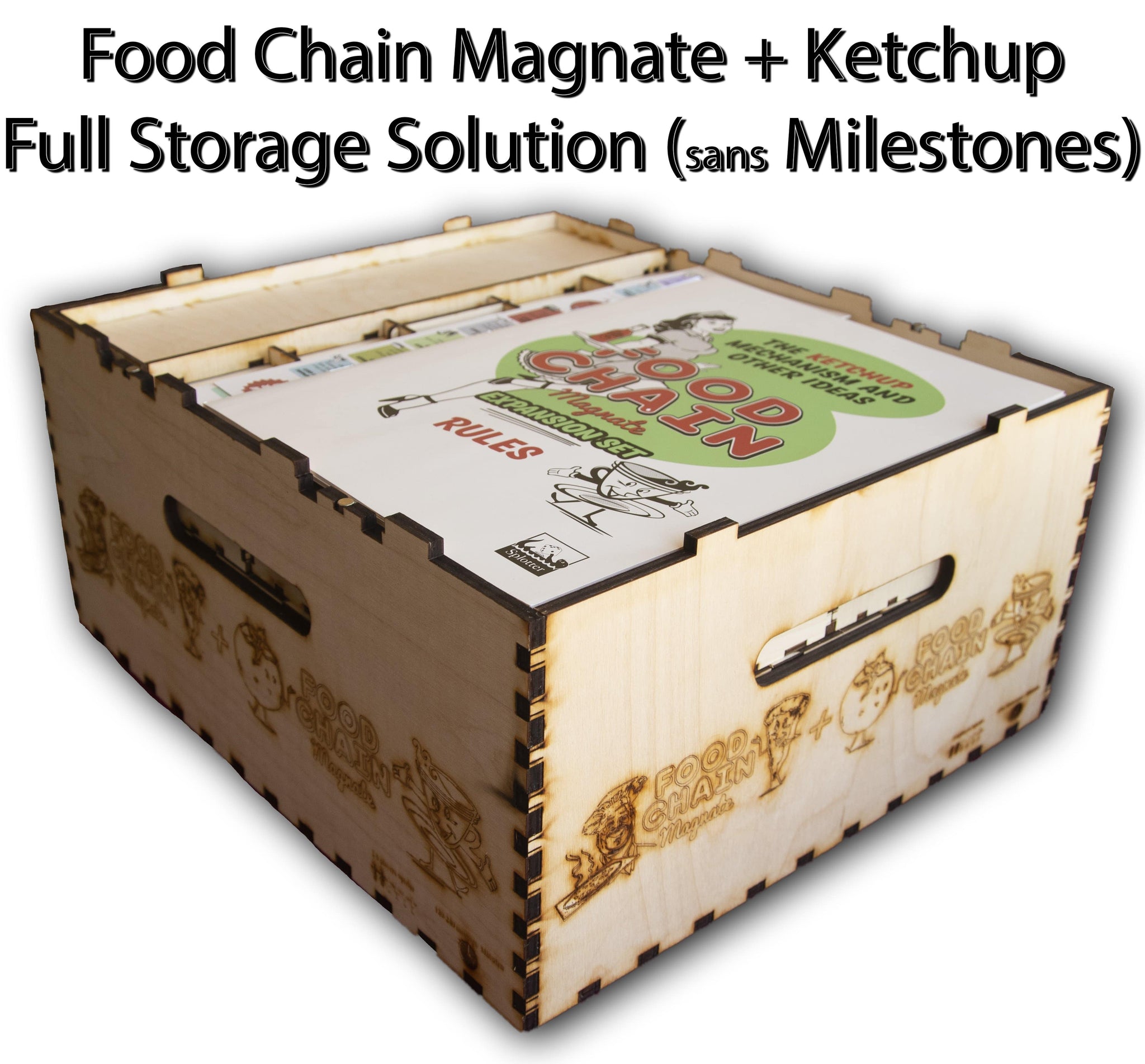 Food Chain Magnate + Ketchup Expansion (Sans Milestones cards) Full Wooden Storage Solution - The Nifty Organizer